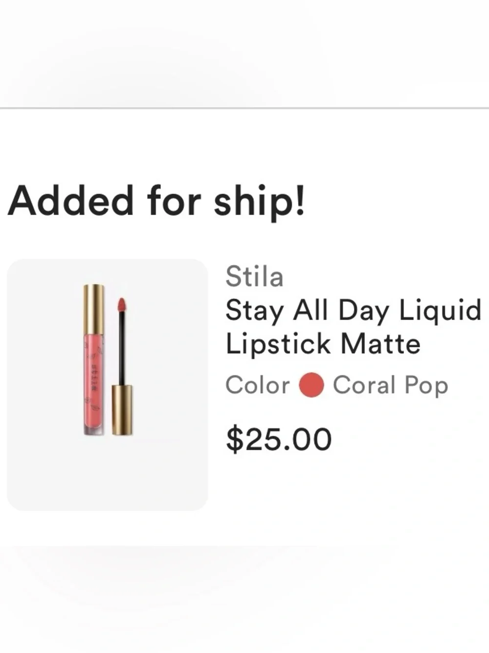 Stila Coral Pop Matt Stay All Day Liquid Lipstick NIB